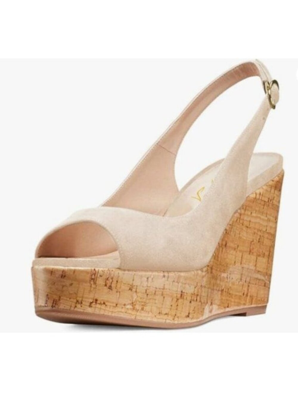 FOWT Apricot Peep Toe Slingback Platform Wedge Sandals High Heel Cork Sole Shoes